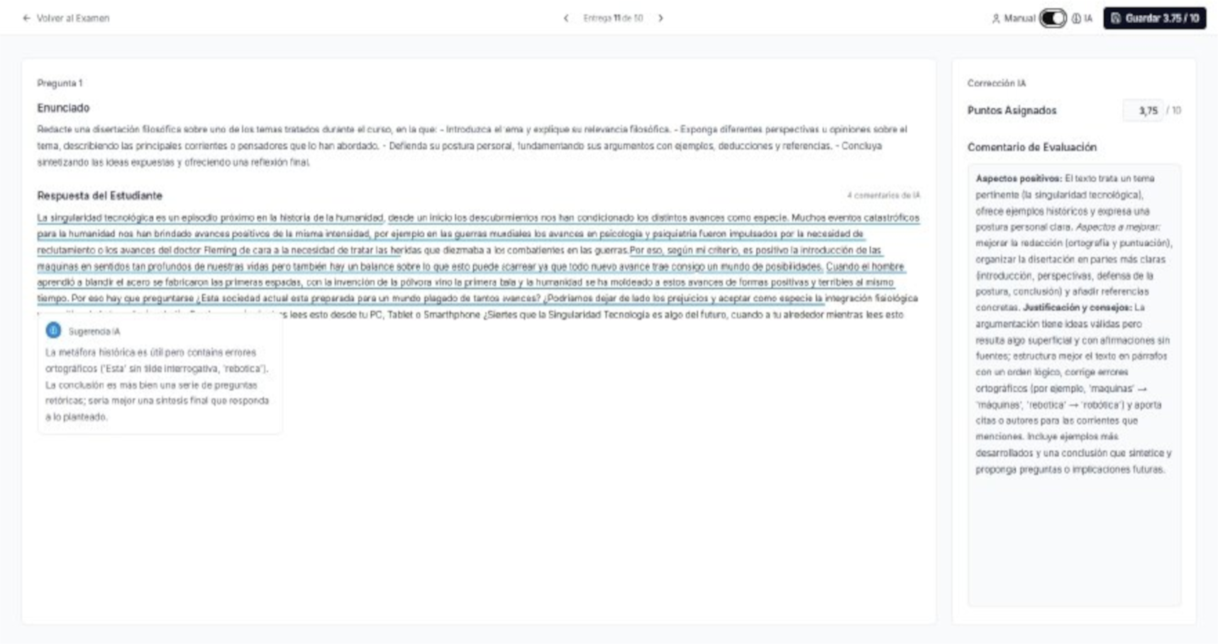 Captura visual del sistema ExamGrader